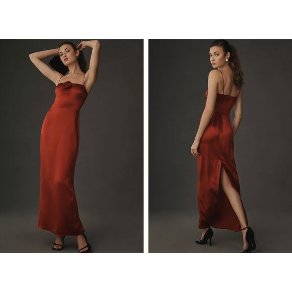 NWT REFORMATION Red Frankie Rosette Sleeveless Silk Maxi Dress Size 8 - Picture 3 of 8